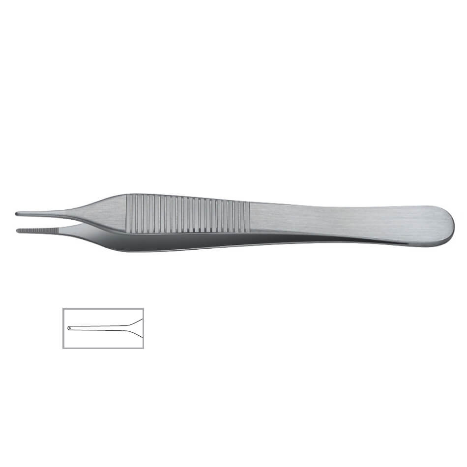 Tissue Forceps, Standard Pattern, Serrated Handles, 1x2 Teeth, 10" (25.0 Cm)